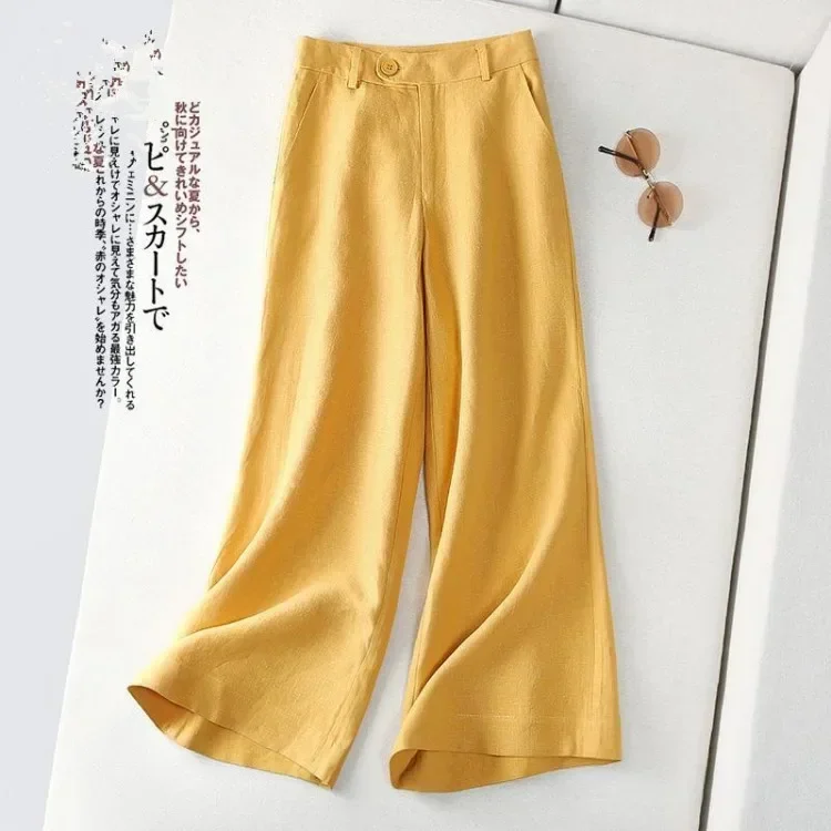 

Summer Wide Leg Pants Ladies Loose Cotton Linen Pants Casual Thin Oversize Long Yellow Japan Style Trousers Women Streetwear 3xl