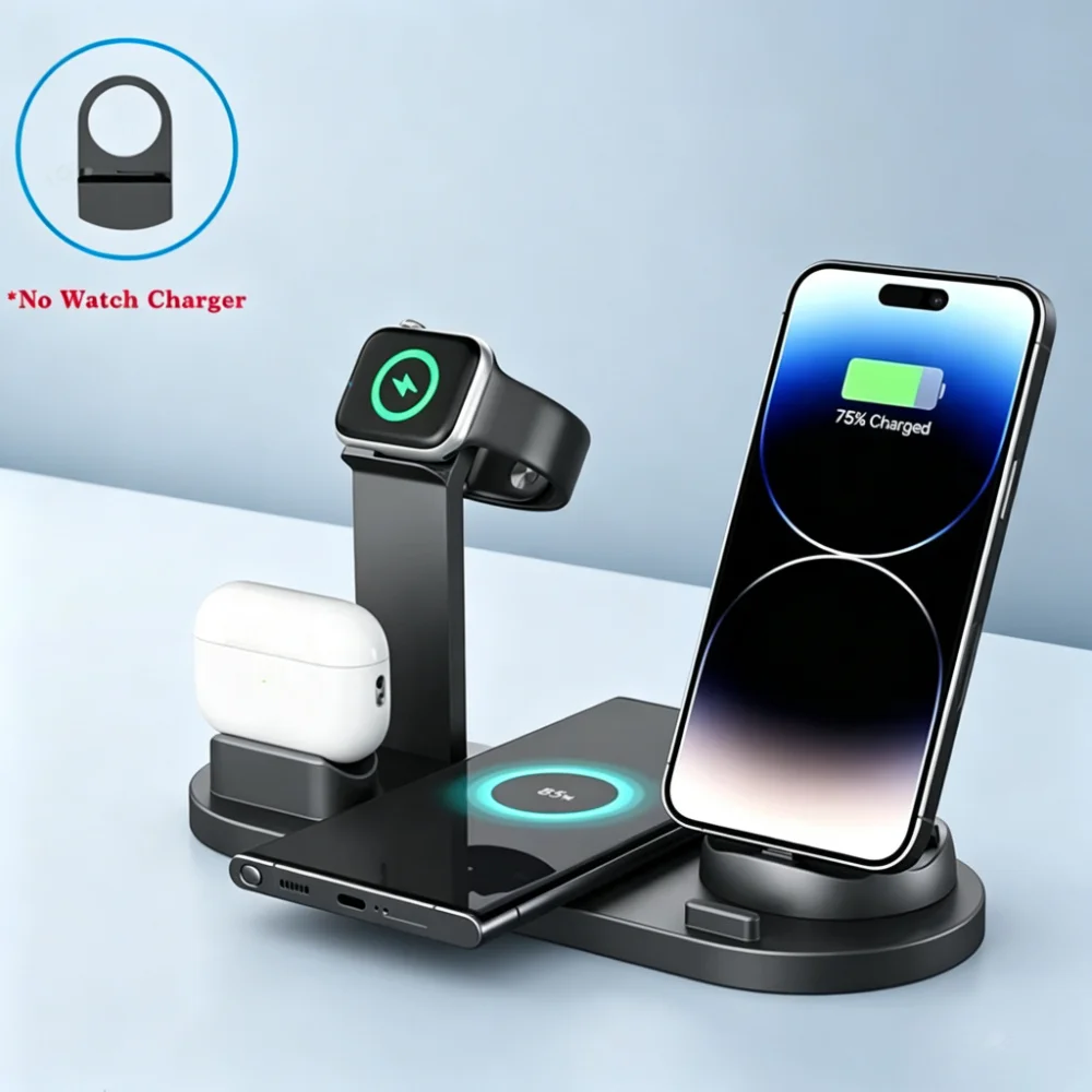 7 in 1 Wireless Charger Stand Type-C Port For iPhone 17-12 Samsung Xiaomi Apple Watch Charging Airpods Fast Charging Station