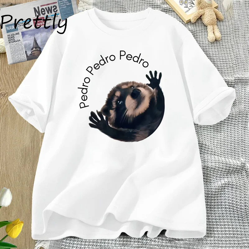 Pedro Raccoon Tshirt Funny Trash Panda Dancing Meme Graphic T Shirts Women Men Animal T-shirt Cotton Short Sleeve Woman Clothing