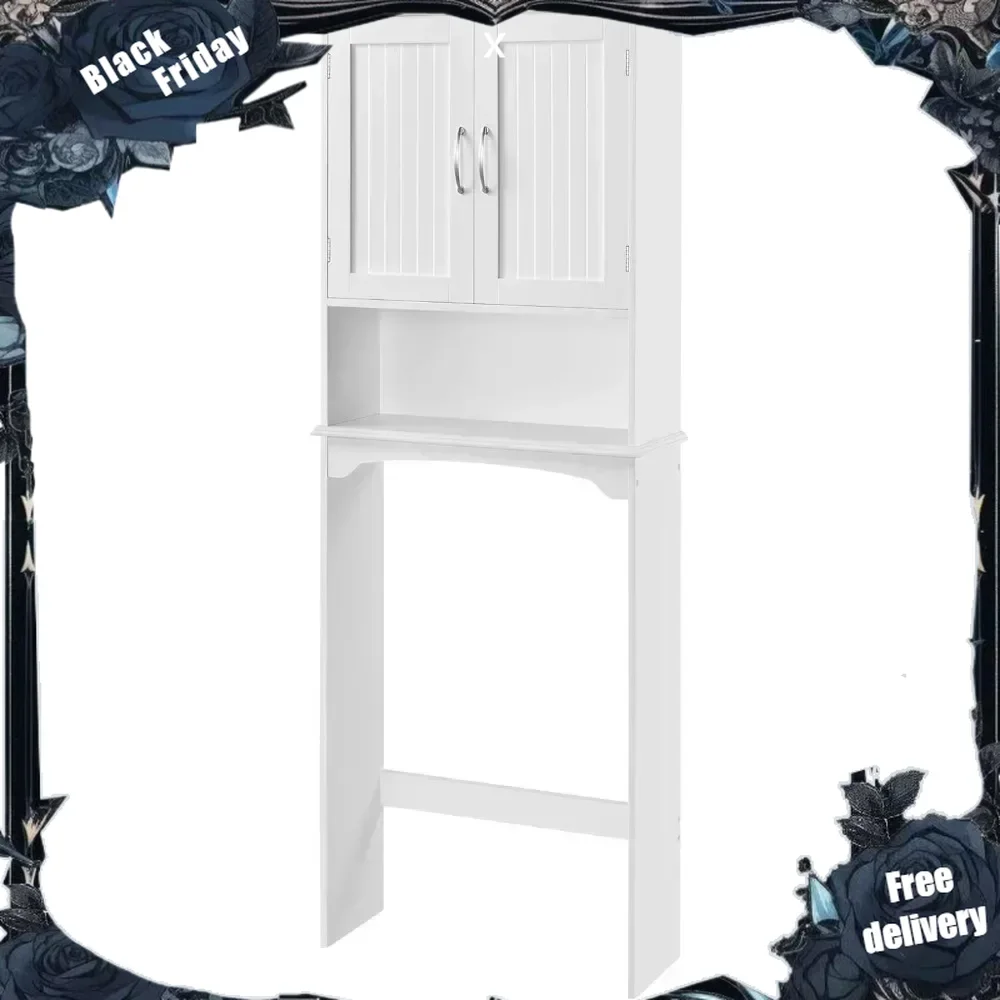 

Over The Toilet Cabinet, Double Door Bathroom Storage Organizer, Toilet Rack with Inner Adjustable Shelf