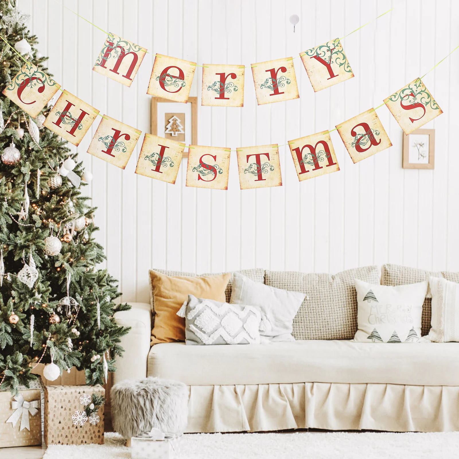 

1 Set Banners Merry Christmas Decorative Bunting Xmas Hanging Banner For Party Home Outdoor Indoor Holiday Christmas Banner