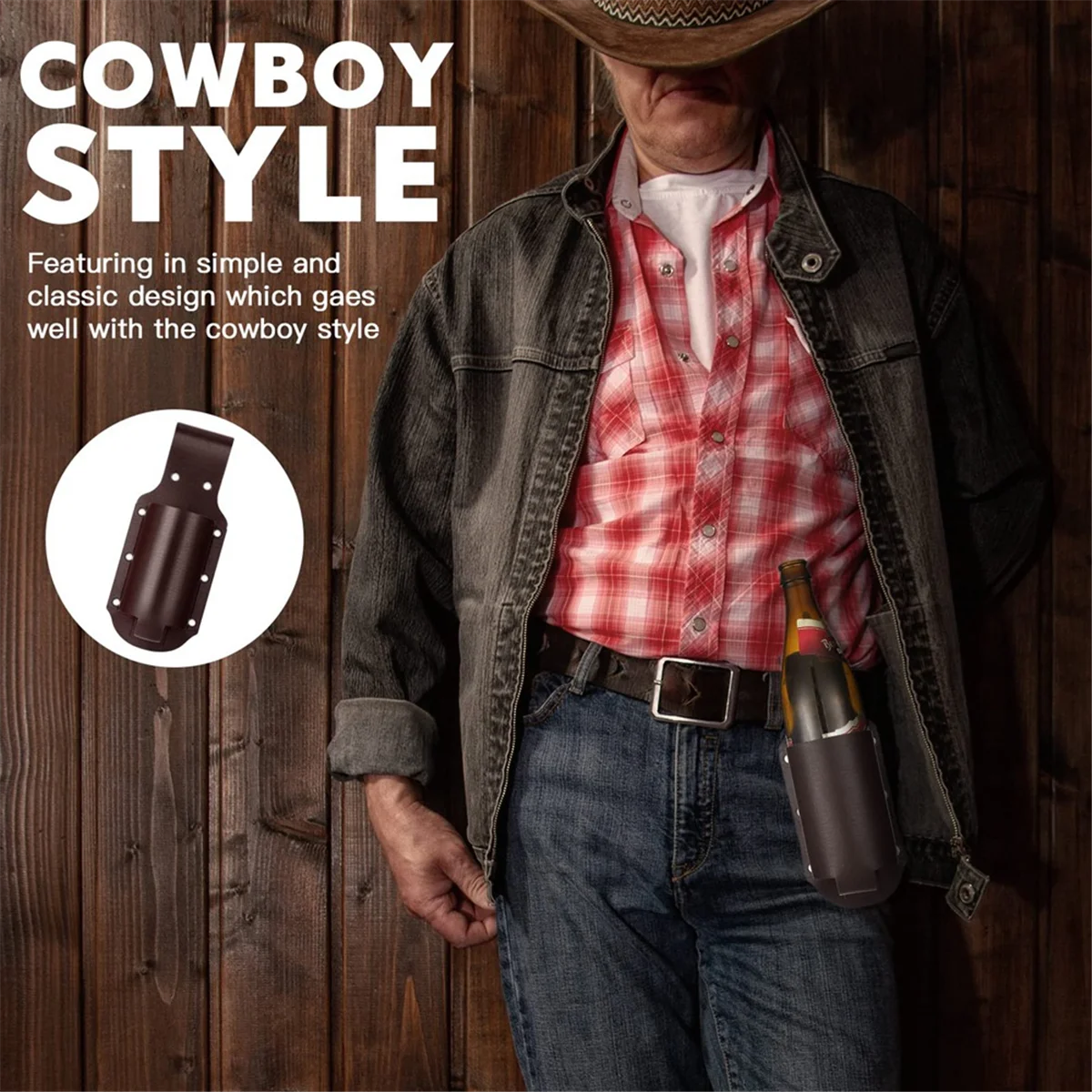 【New User-Coupon!】3PC Classic Beer Holster Great Gadget, Perfect Beer Gift for Men of All Ages, Espresso Brown Leather, Holster