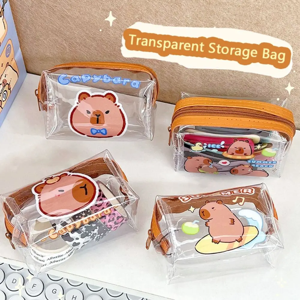 Cute PVC Transparent Coin Purse Cartoon Smooth Zipper Makeup Bag Storage Pouch Wallets