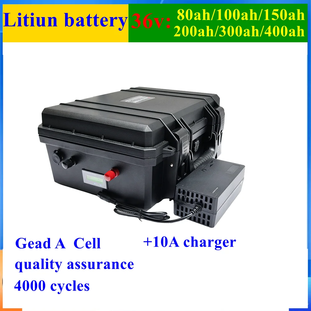 200Ah 36V 100Ah 300Ah 36V 400Ah lithium ion battery BMS for 4000W 2000w tricycle scooter boat Solar energy EV +10A charger