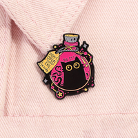 Cartoon Witch Black Cat Elf Enamel Pin Don't Open Evil Inside Big Eyes Kitten Brooch Lapel Badge Funny Jewelry Gift for Friends