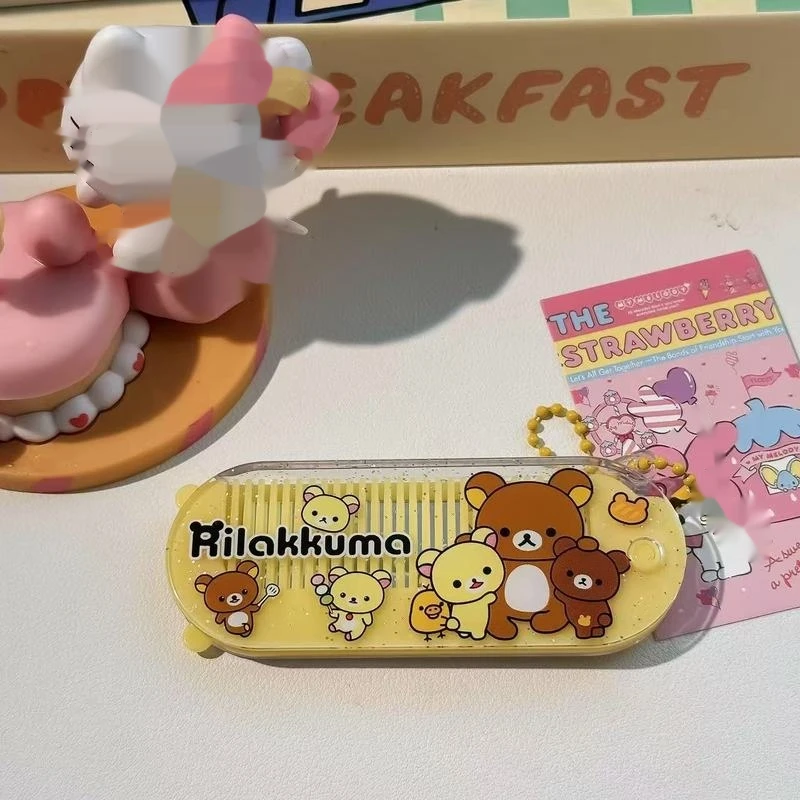 Rilakkuma Cute Cartoon 2 In 1 Folding Comb Mirror Portable Compact Women Girls Hair Brush Massage Smoothing Mirror Comb Set For view 6