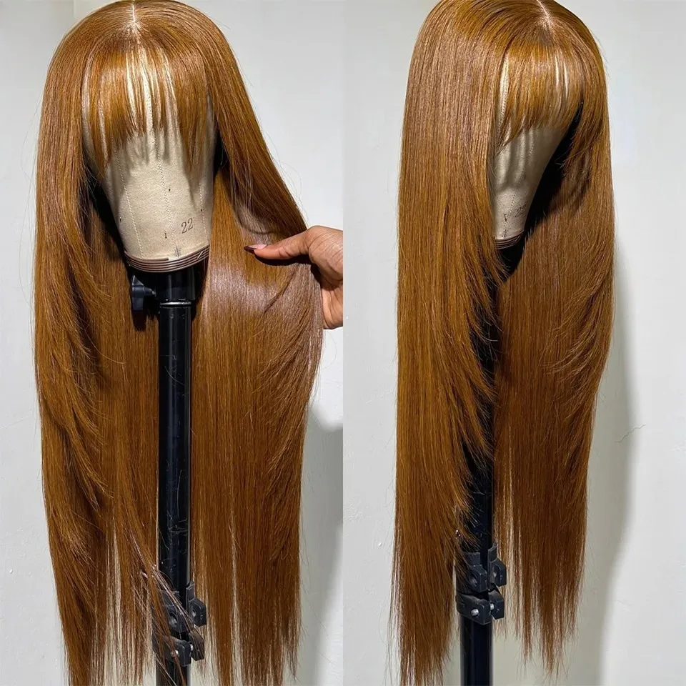 

Светло-коричневый многослойный парик с кружевной передней частью и челкой, 13x4 HD, натуральные прямые синтетические волосы, термостойкий, по акции для женщин