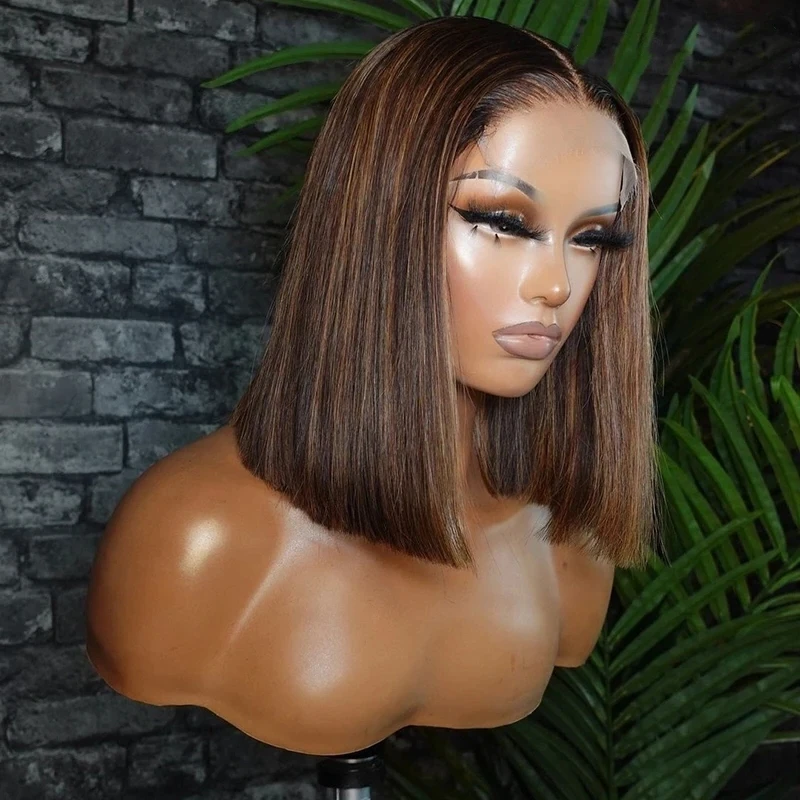 Ombre Chocolate Highlight Wig 100% Human Hair Brown Roots Ombre HD Lace Frontal Wigs For Women Human Hair Pre Plucked 13x4 Wig