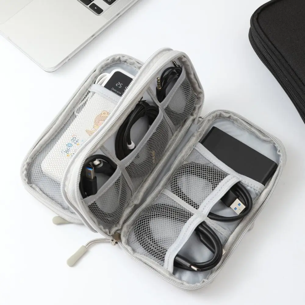 Oxford Travel Cable Bag Waterproof Multi-layer Digital Storage Pouch Electronic Accessory Storage Bag Solid Color