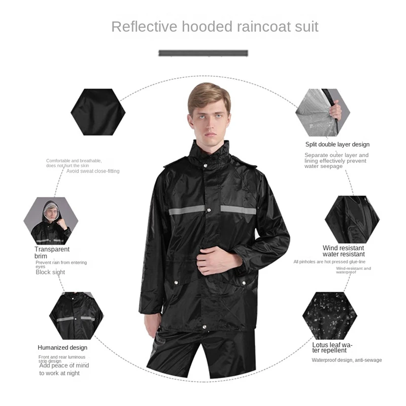 Thickened PVC Split Waterproof Raincoat For Men's Motorcycle Impermeable Rain Jacket Pants Suit Protective Rainwear