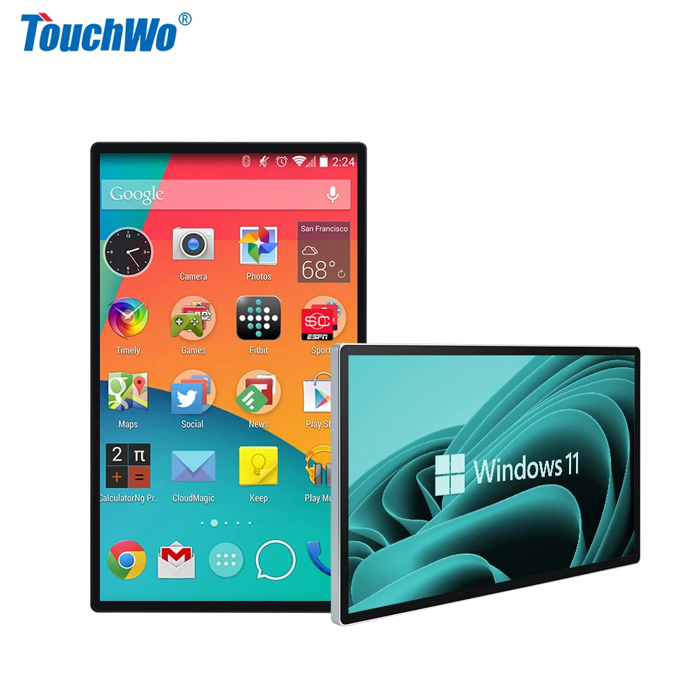 Touchwo 21 215 22 inch ultra slim android touch panel pc ip65 digital signage smart touchscreen display