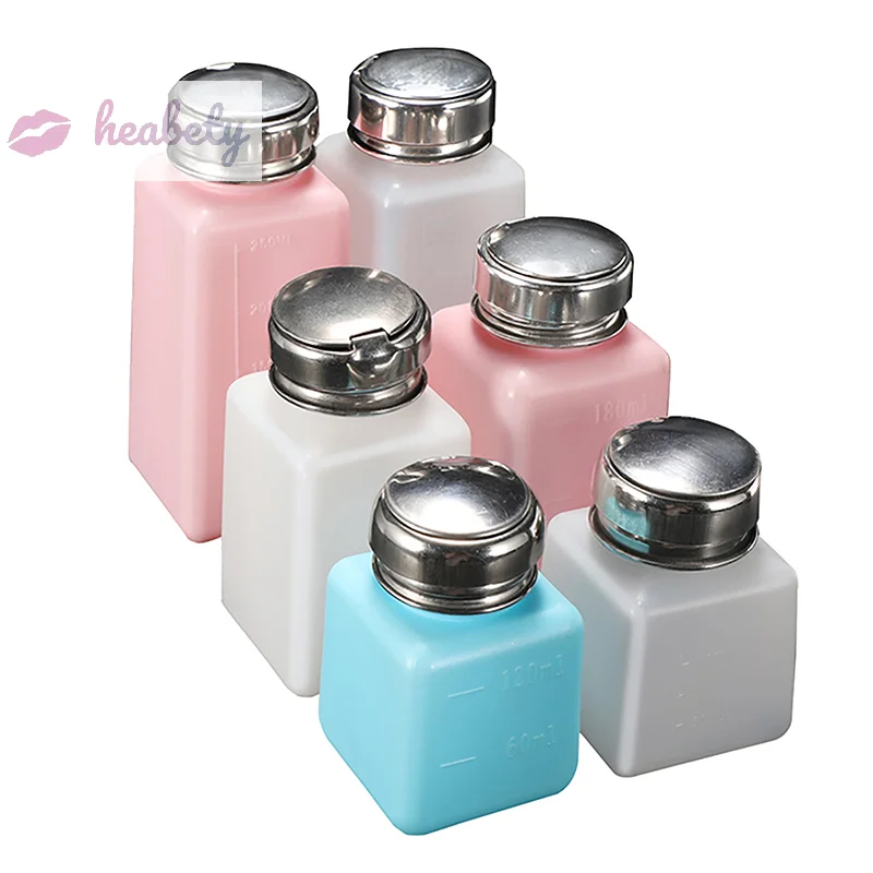 

100/200/250ML Liquid Alcohol Press Antistatic Nail Polish Remove Dispenser Cleaner Pumping Refillable Bottle Holder Salon Makeup