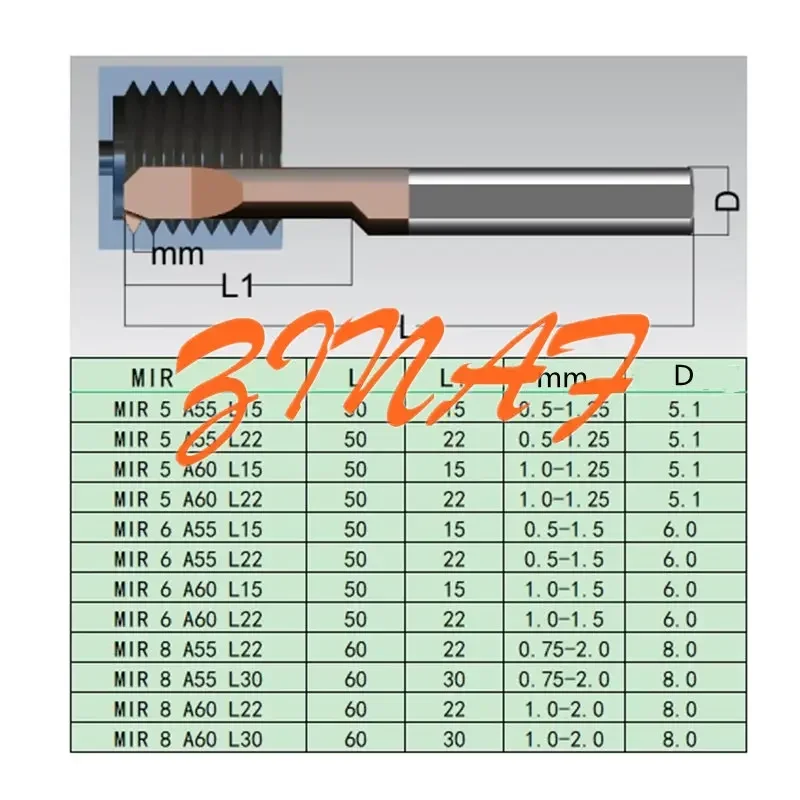 MIR3 MIR4 MIR5 MIR6 MIR8 A60 L55 L15 L22 L32 Small Hole Integral Alloy Blade Small Diameter Thread Boring Cutter MIR