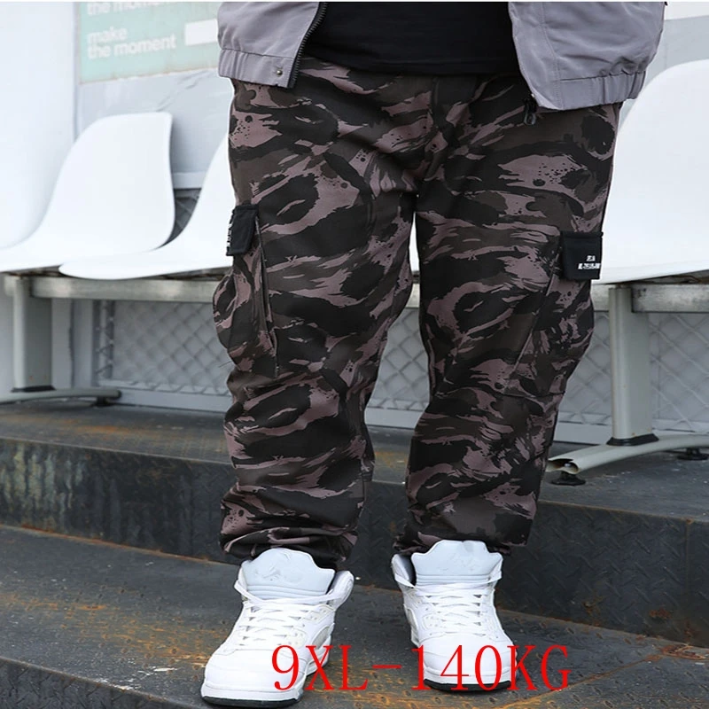 Plus Size Men\'s Overalls 9XL 8XL 7XL 6XL 5XL Hips 146CM Camouflage Elastic Waist Multi Pocket Loose Casual Pants