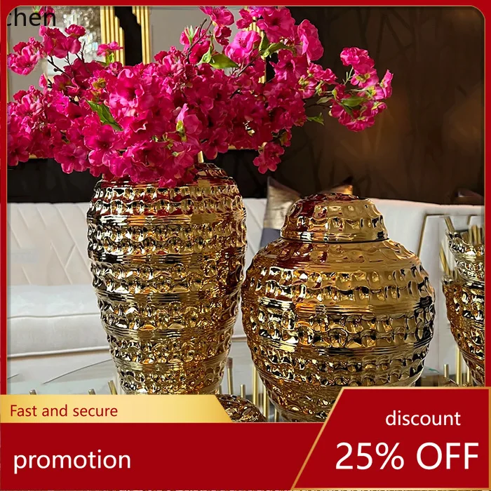 Hxl gold and silver ceramic general jar living room entrance covered vase ornament