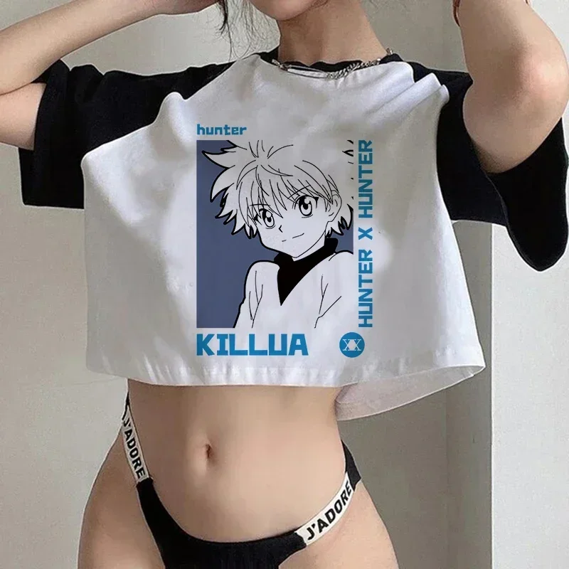 Crop Top T-shirt Hunter X Hunter Tees Cropped Harajuku Cartoon Killua Tshirt Funny Japanese Anime Hisoka T Shirt Tops Y2k Manga