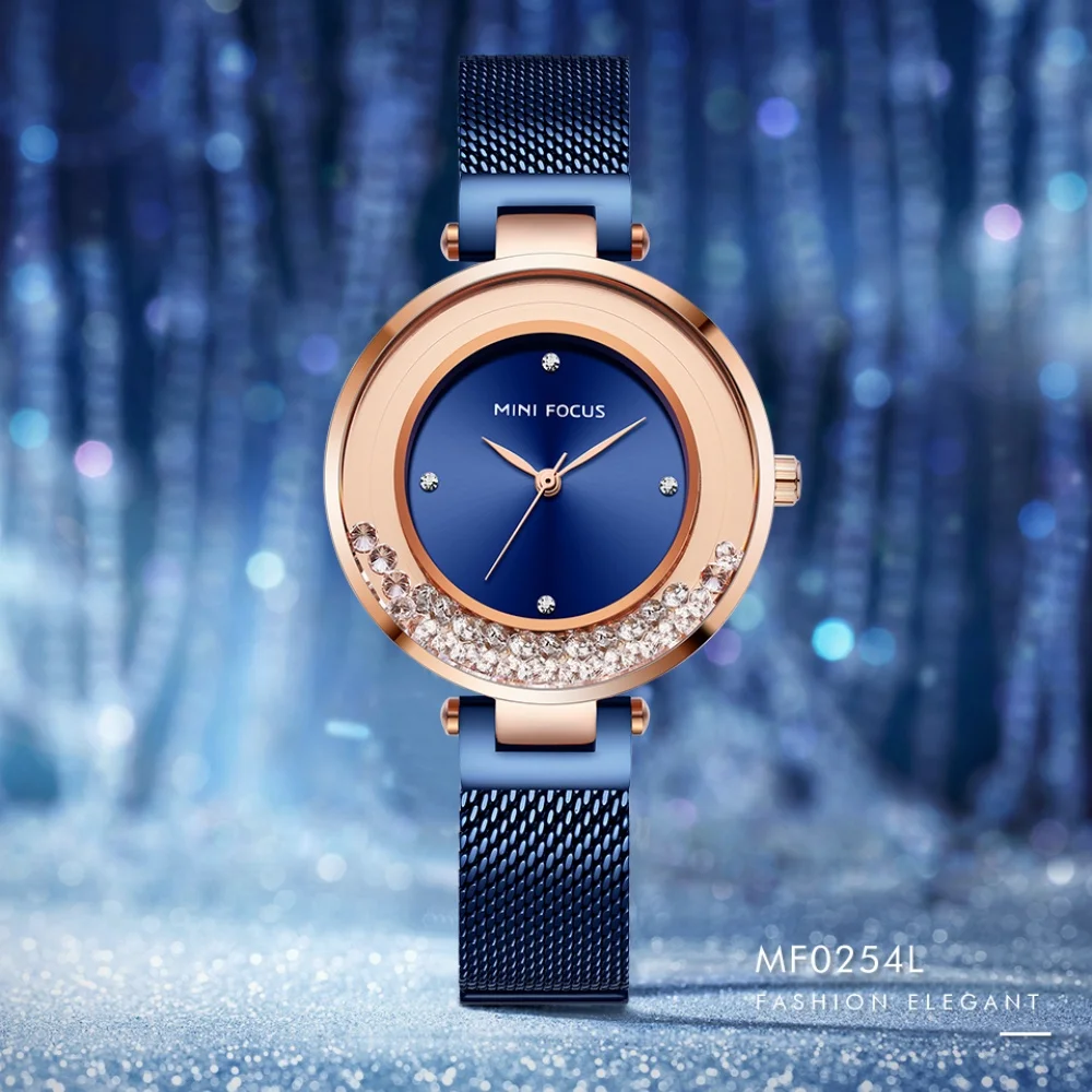 MINI FOCUS 0254 ساعة نسائية أنيقة الماس الهاتفي الفاخرة الإبداعية موضة كوارتز مقاوم للماء ساعة يد نسائية لهدايا المرأة