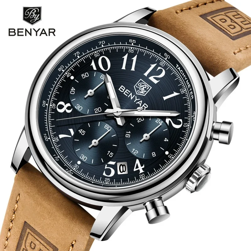 

BENYAR 5190, модные мужские кварцевые часы классического дизайна, роскошные кожаные военные часы, 50 АТМ, водонепроницаемые повседневные мужские часы reloj