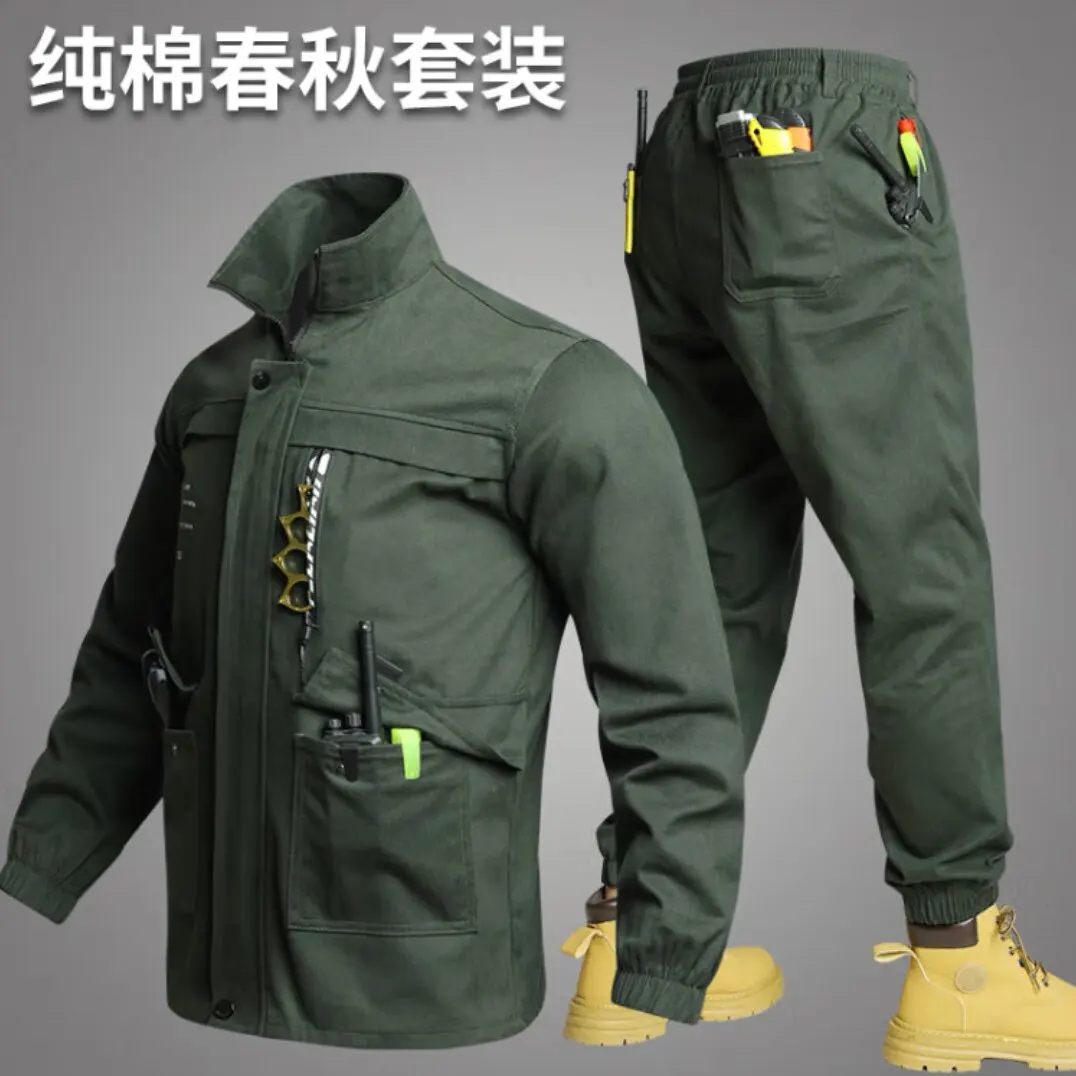 Spring and Autumn Pure Cotton Work Clothes Welding Repair Wear-Resistant Suit Welder's Anti-Scald Thickened Camouflage Clothing