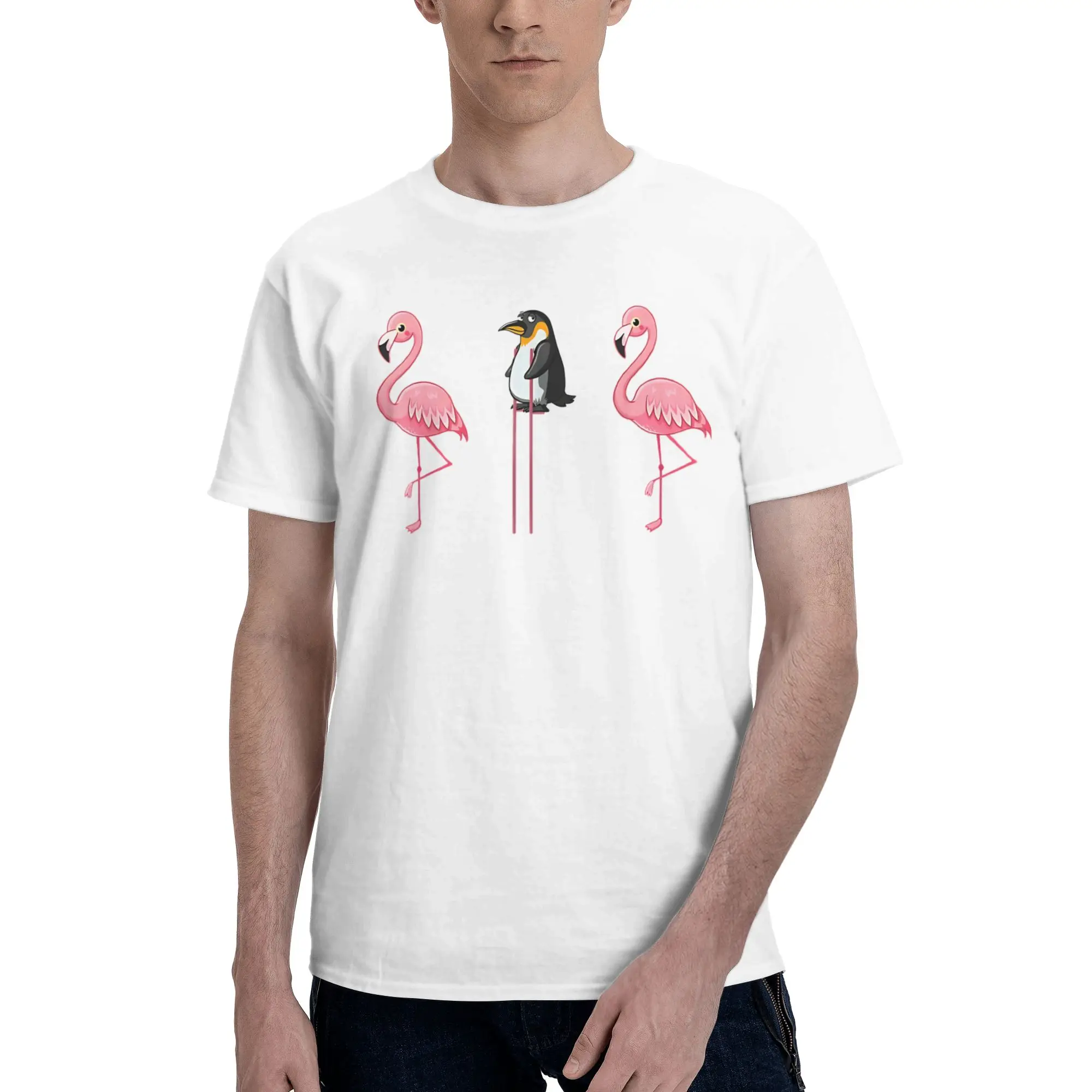 It's Ok To Be Different Flamingo Penguin Tee Shirt for Men Women Graphic Printing T Shirts  100% Cotton Clothes