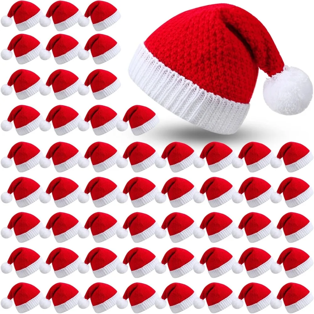 

Suhine 48 Pieces Santa Hats Bulk, Christmas Knitted Santa Hats, Xmas Winter Hats, Knit Beanie Party Hat with Pom Ball