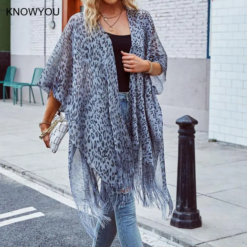 Borla ouro biquíni praia cobrir sexy leopardo praia nadar biquíni quimono cardiga ver através de cada vestido túnicas para mulheres xales
