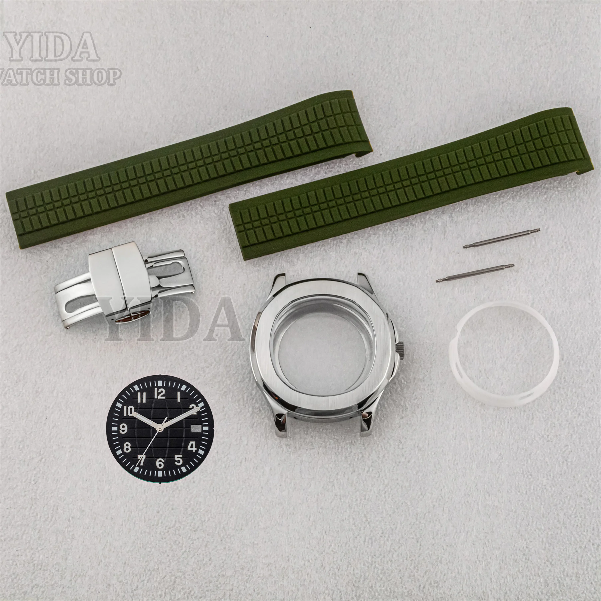 

NH35 Watch Case Dial Rubber Band Green Luminous Pointers for AQUANAUT Nautilus NH36 Stainless Steel Replace Mod Parts Movement