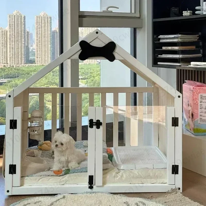 Wooden Dog House Large Space Cottage Cute Indoor Dog House Cat Kennel Luxury Summer Winter Pet House with Mat