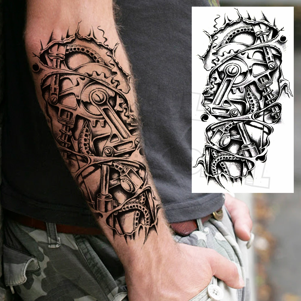 Black Samurai Animal Temporary Tattoos For Men Adults Realistic Fake Robotic Arm Eagle Lion Tattoo Sticker Waterproof Arm Tatoo