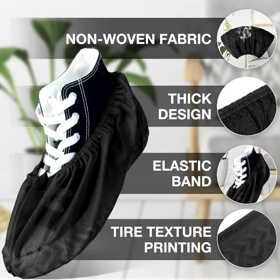 600팩 일회용 부츠/신발 커버, 미끄럼 방지, 두꺼운 추가 보호 기능, 남녀 공용, 검정색, 내구성 좋음, 이상적인 선택