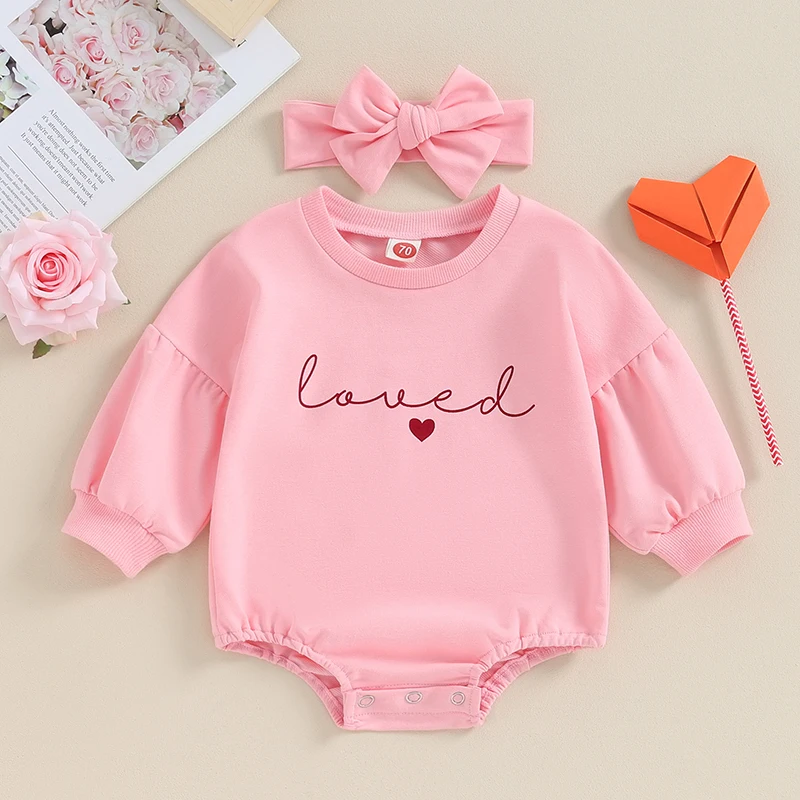 2023-10-20 Lioraitiin 0-18M Newborn Baby Girl Valentines Day Clothes Puff ong Sleeve Bubble Romper Fall Winter Cute Outfits