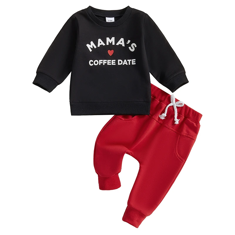 Toddler Boys Valentine s Day Outfits Letter Heart Print Long Sleeve Sweatshirts and Long Pants 2Pcs Clothes Set