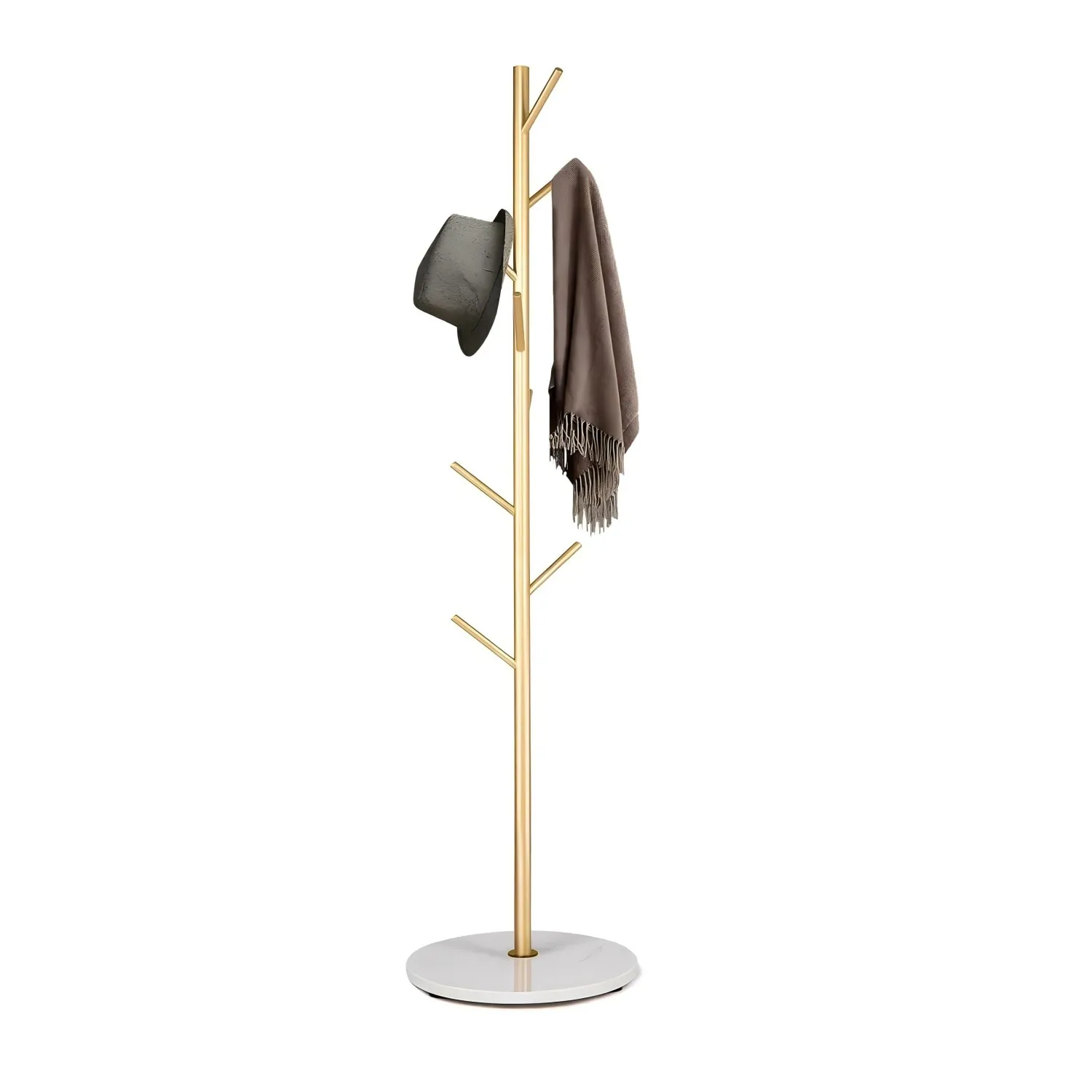 Stand Tree Rack with Marble Round Base,Coat Rack Free Standing Hall with 7 Hooks,Entryway Coat Stand,Golden 170*30*30cm