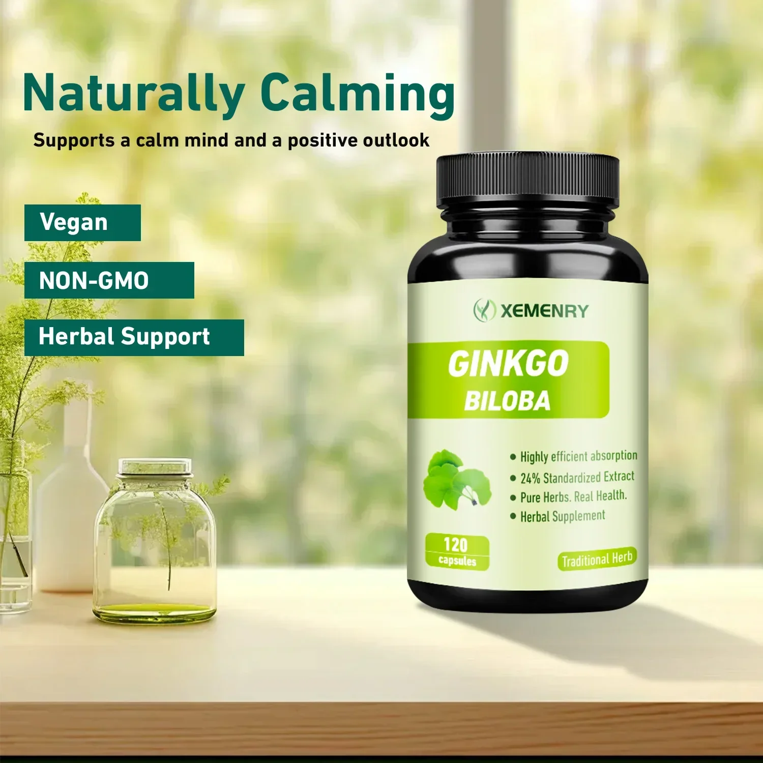 Ginkgo Biloba - Brain Health,  Memory Support, Concentration, Help Keeps Alert and Sharp, Non-GMO