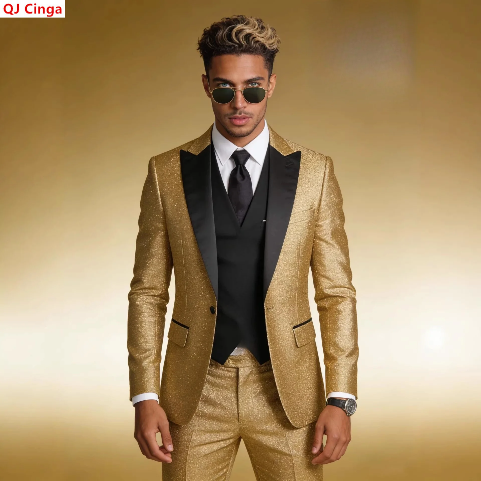 

Luxurious Men's Gold Two-piece Suit, Featuring A Jacket and Trousers for Weddings and Parties.(European Sizes XS-XXL)