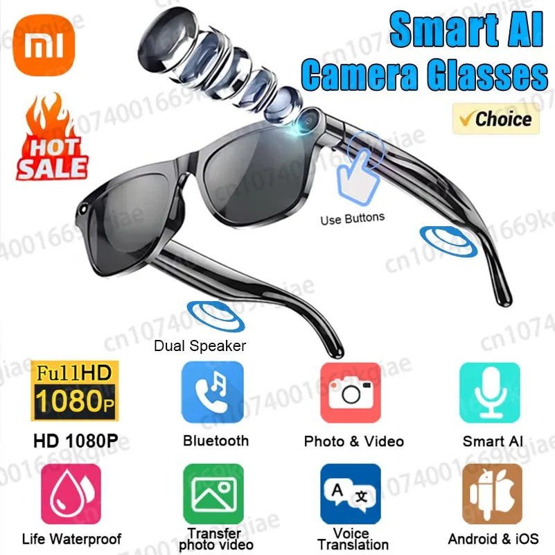 Xiaomi 1080P HD AI النظارات الذكية الدردشة GPT 100MP كاميرا بلوتوث دعوة 260mAh بطارية صوت مساعد التحكم النظارات الذكية Hot