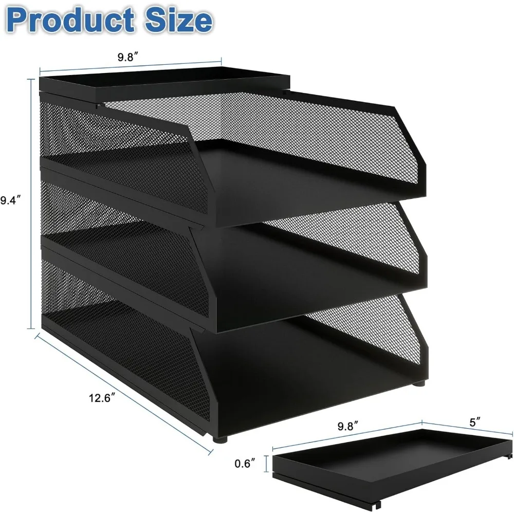 صينية ورق قابلة للتكديس من 3 طبقات من Natwind، منظم سطح المكتب الشبكي المعدني، فارز الورق، صواني الحروف، رف تخزين مستندات الملفات لـ