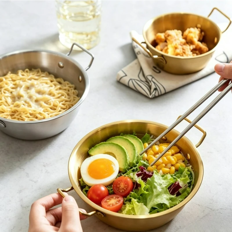 Stainless Steel Sauce Dishes with Handles,Mini Soup Bowl Stackable Korean Ramen Bowl Appetizer Plates for Sushi BBQ,Silver&Gold view 3