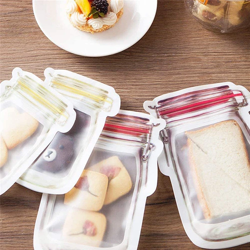 Mason Jar Bottles Bags Zipper BPA Free Mason Bottles Food Snack Bag Seal Fresh Sealed Bags Leakproof Home Organizer