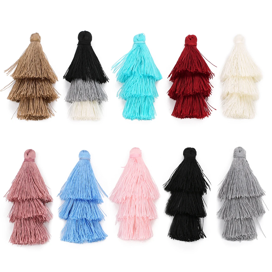 4pcs/Lot 70/73mm Polyester 3/4 Layer Tassel Christmas Tree Accessories for Jewelry Making Earrings Cellphone Pendant Decorations