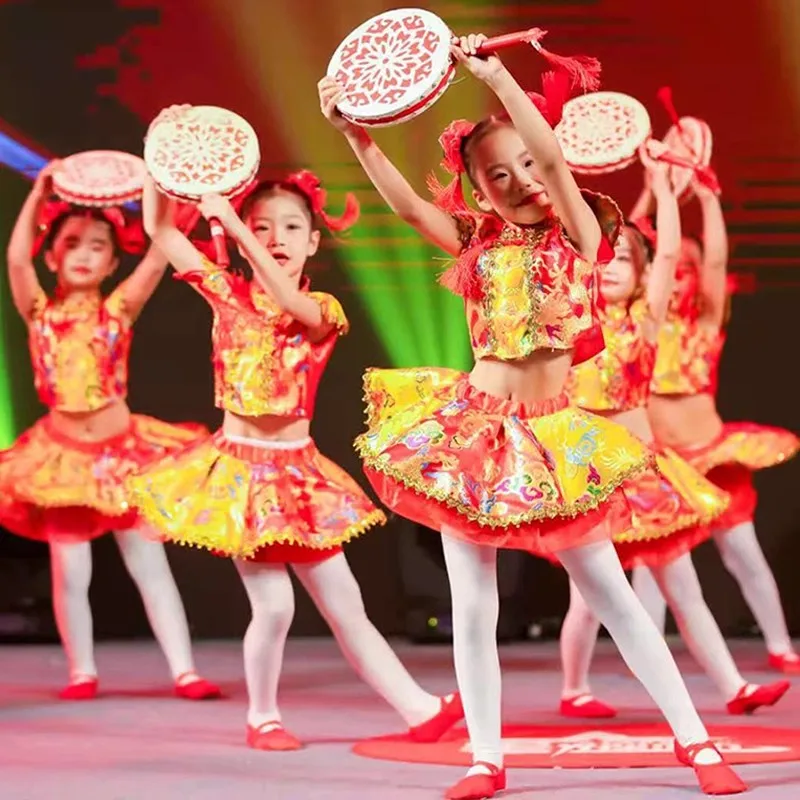 

ChildrenDragon Yangko Folk Dance Costumes Modern Hanfu Girls Boys Lion National Wushu Kung Fu Chinese Traditional Dance Costume
