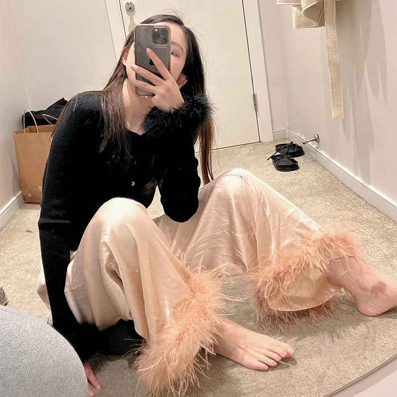 

Romantic Paris Knitted Soft Sleepwear Women's Spring Autumn Style Pure Desire Mood High-End Feeling Can Go out Home Clothes