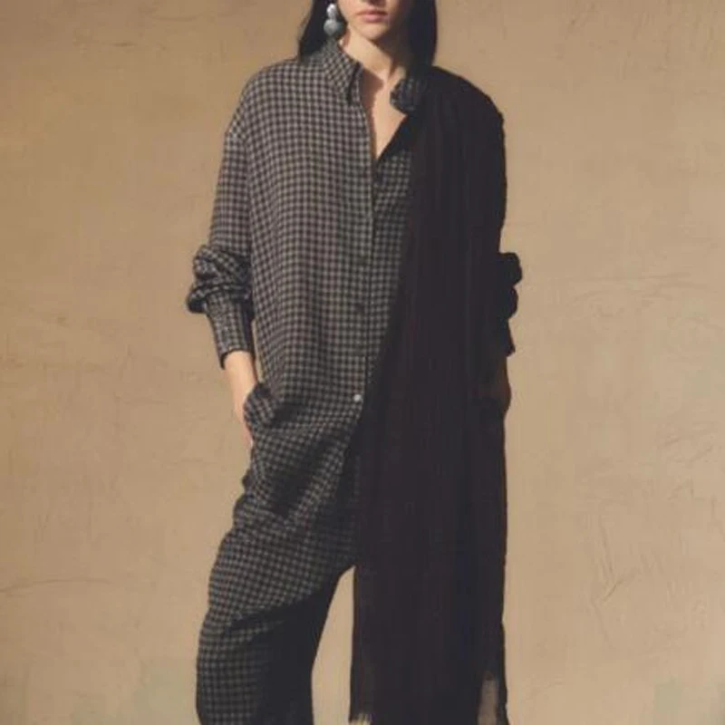 

Cort Sle Loose Fit Plaid Long Sve irt Vintage Artistic Early Autumn Faionable Women's Casual irt Breathable Skin-f...