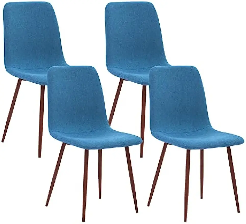 

Dining Kitchen Fabric Cushion Seat Back, Modern Mid Century Living Room Side Chairs with Metal Legs,Set of 4,Blue