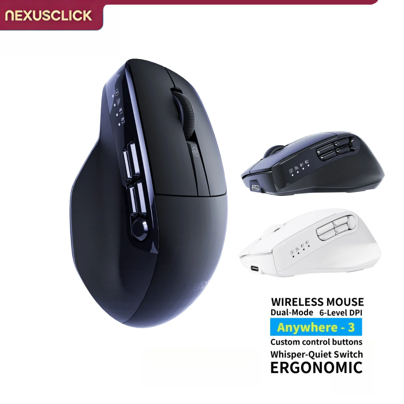 NexusClick Silent Wireless Gaming Mouse,9 Programmable Custom Buttons,Adjustable DPI,Type-C Rechargeable Ergonomic Computer Mice