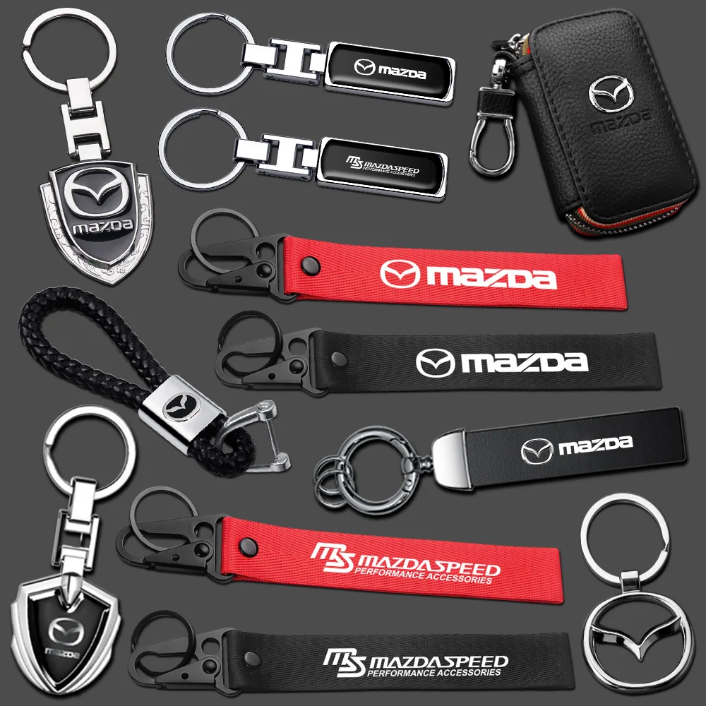 1Pc Car Key Holder KeyRing Leather Keychain With Logo Accessories For Mazda 2 3 MS 6 CX 5 Artzma 6 Axela MX30 CX-8 Miata Demio 7