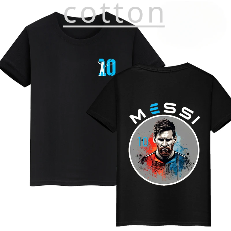 Messi Double-sided Printed Cotton T-shirt Summer Children's Short-sleeved Casual Sports Top Black Kid Clothing Boys and Girls