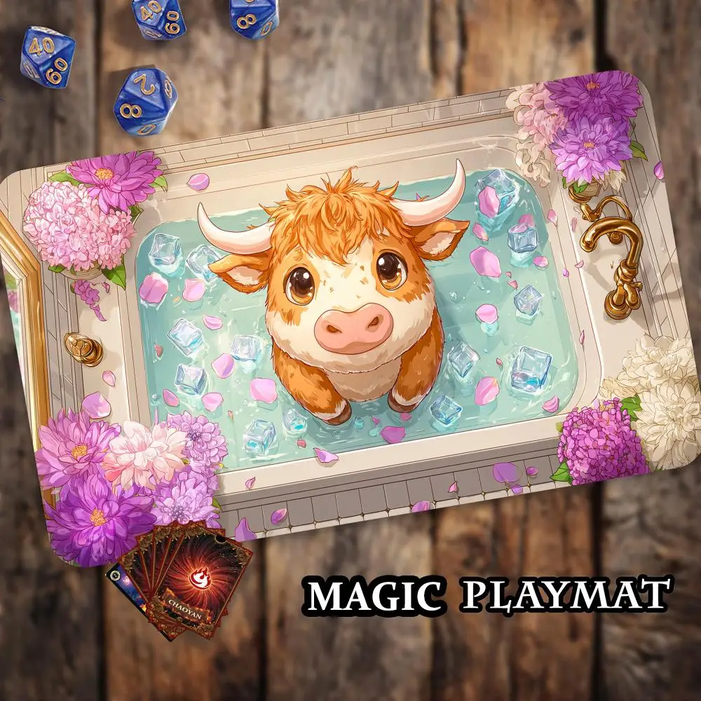 

Cute anime Highland cow MTG Playmat Magic Card Battle Mat Non-Slip Durable 35X60CM Commander playmat Board Game Mat for TCG