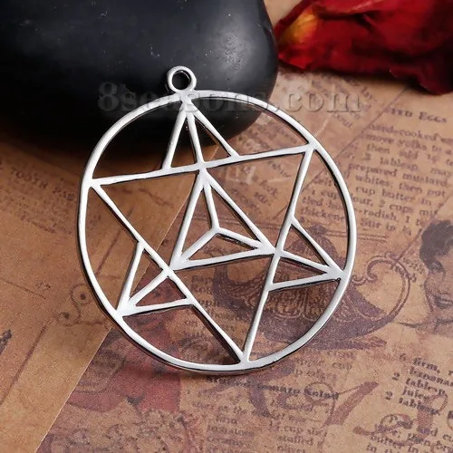 Copper Merkaba Meditation Pendants Round Gold Color Hollow Metal Charms DIY Necklace Jewelry Gifts Findings 39mmx36mm,1PC