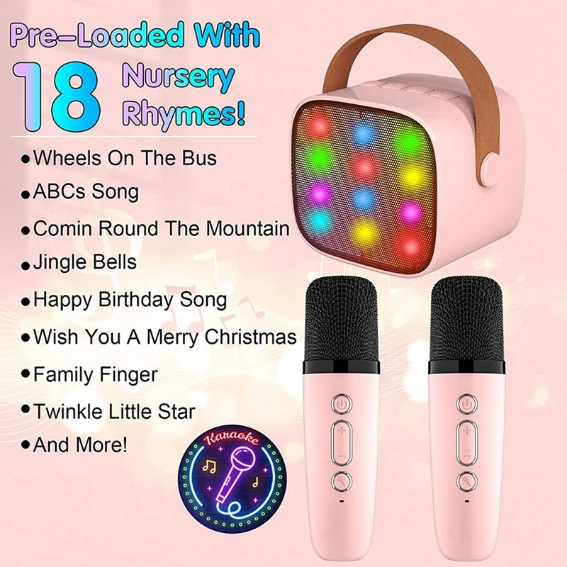 APPLIA-Mini Karaoke Machine With 2 Wireless Microphones For Kids Adults, 18 Pre-Loaded Songs, Portable Bluetooth